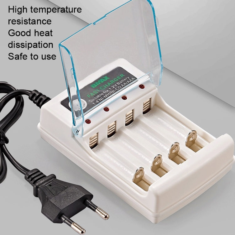 BMAX 4 Slot Independent AA/AAA Battery Charging Seat, 4 Slot EU Plug(White)