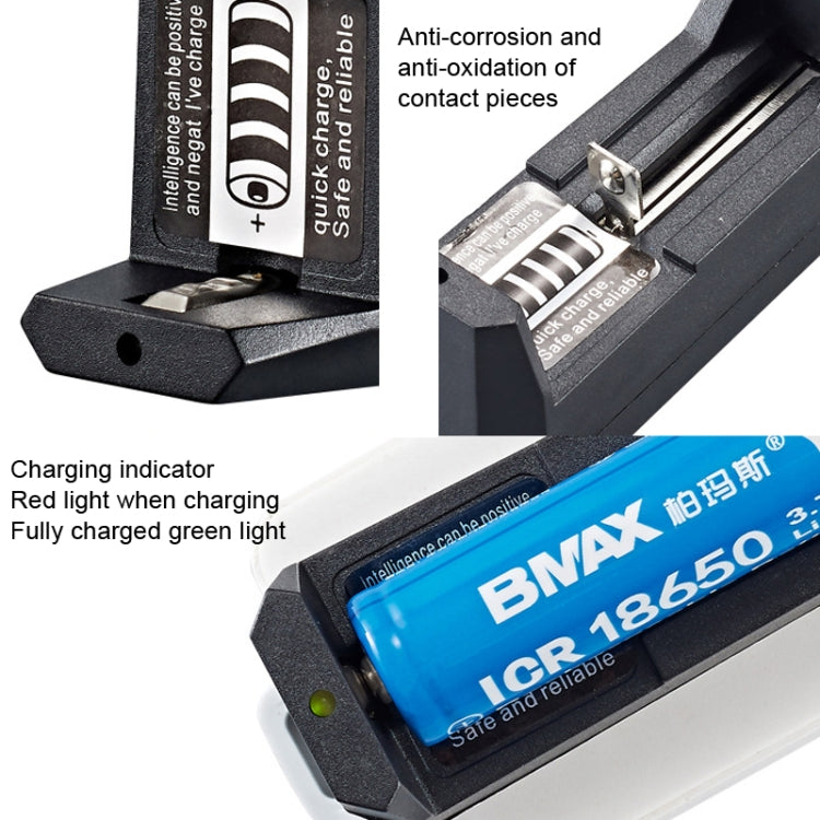 10 PCS BMAX Single Slot Direct Insert Power Supply 18650 Lithium Battery Charger, Single Slot EU Plug(Black), Single Slot US Plug(Black)