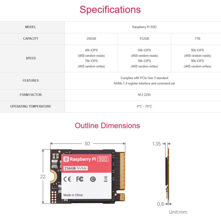 WAVESHARE Official Raspberry Pi SSD Complies With PCIe Gen 3 Standard, 256GB, 512GB, 1TB
