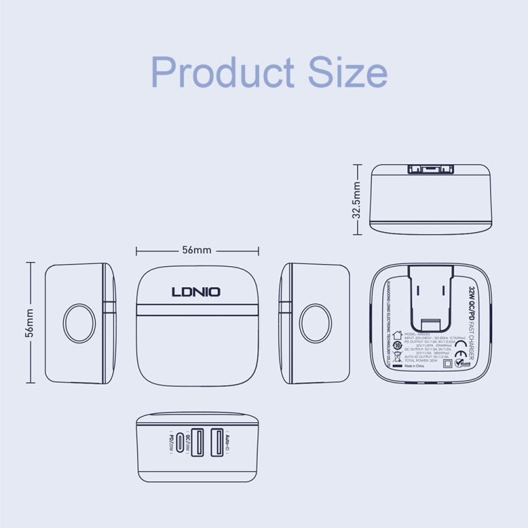 LDNIO A3513Q 32W QC3.0 3 USB Ports Phone Adapter, EU Plug with Micro USB Cable, EU Plug with 8 Pin Cable, EU Plug with Type-C Cable, EU Plug with Type C to 8 Pin Cable, UK Plug with Micro USB Cable, UK Plug with 8 Pin Cable, UK Plug with Type-C Cable...