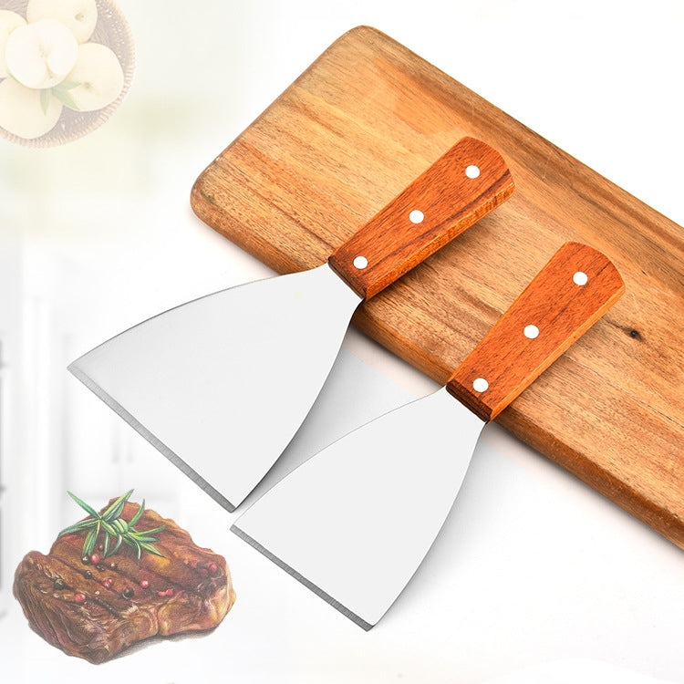 2pcs Stainless Steel Pizza and Steak Shovel Wooden Handle Slanted Shovel Kitchen Tool, S, L