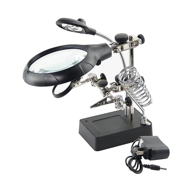 16129-C 2.5X/7.5X/10X LED Lighting Auxiliary Bracket Maintenance Magnifier, EU Plug, US Plug