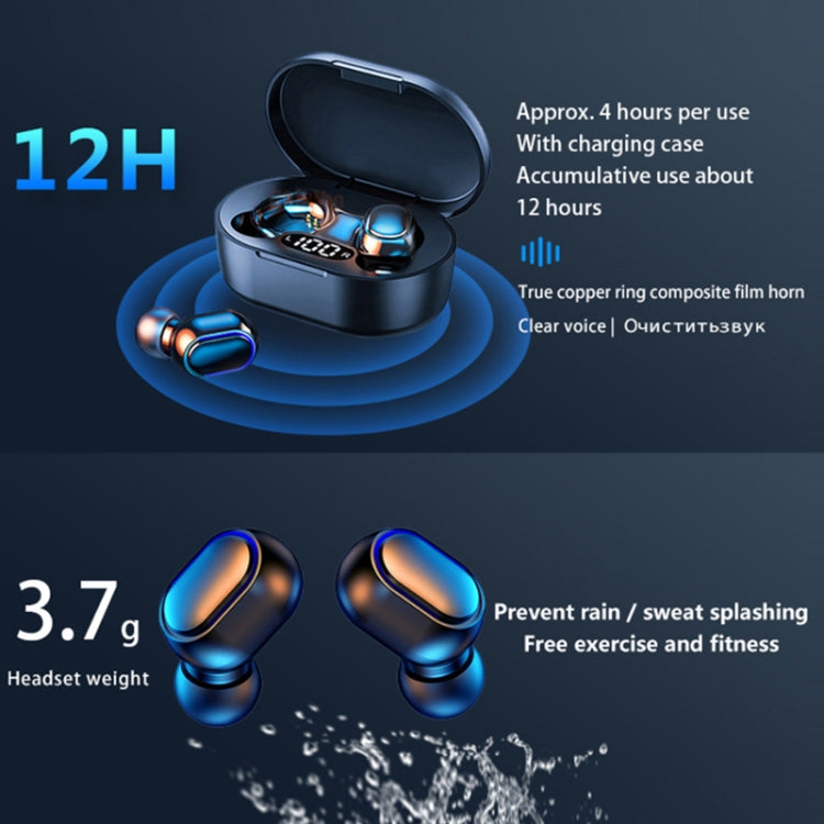 E7s Digital Sports Waterproof TWS Bluetooth 5.0 In-Ear Headphones, E7s (Green), E7s (Black), E7s (White), E7s (Yellow), E7s (Blue), E7s (Pink)