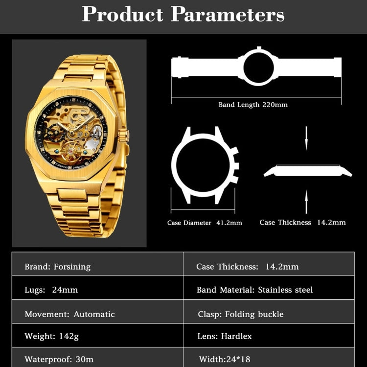 FORSINING F980 Luminous Three Eye Six Shot Weekly Steel Belt Men Fully Automatic Mechanical Watch