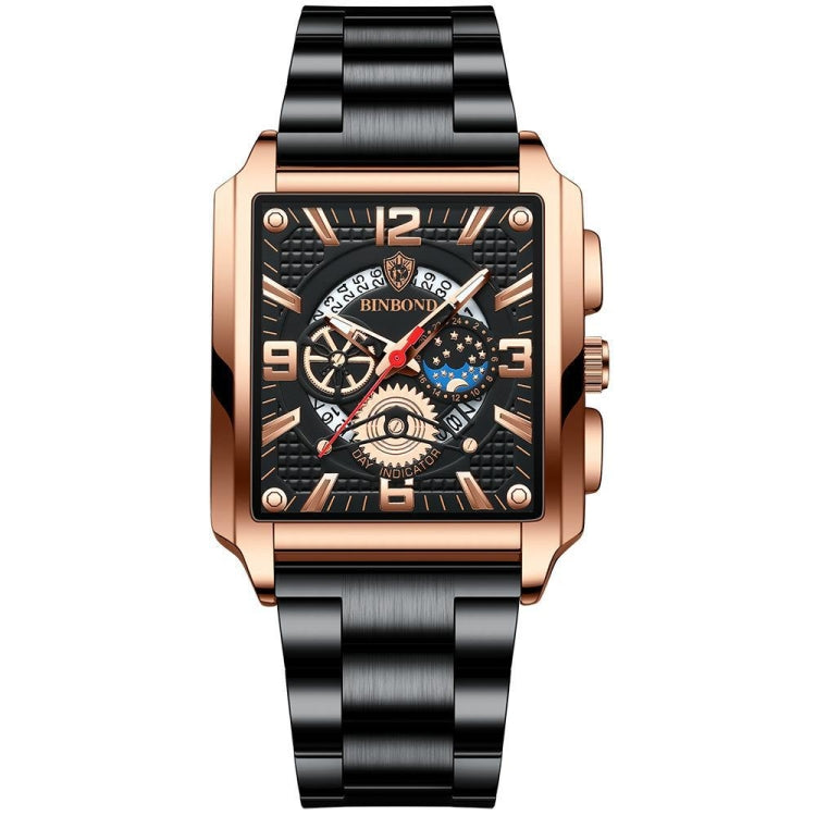 BINBONG B6575 Men Vintage Square Multifunctional Waterproof Luminous Quartz Watch, Black-Rose Gold-Black-Rose, Black-Black-Black-White, Black-Black-Black-Rose, Full Gold-Black, White-Black, Brown Leather-Rose Gold-Black, Black Leather-Rose Gold-Black...