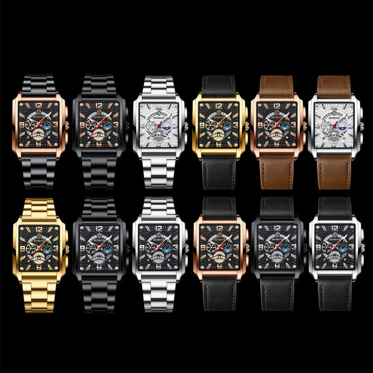 BINBONG B6575 Men Vintage Square Multifunctional Waterproof Luminous Quartz Watch, Black-Rose Gold-Black-Rose, Black-Black-Black-White, Black-Black-Black-Rose, Full Gold-Black, White-Black, Brown Leather-Rose Gold-Black, Black Leather-Rose Gold-Black...