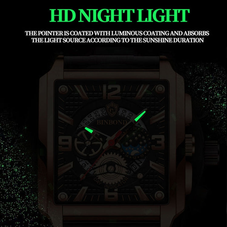 BINBONG B6575 Men Vintage Square Multifunctional Waterproof Luminous Quartz Watch, Black-Rose Gold-Black-Rose, Black-Black-Black-White, Black-Black-Black-Rose, Full Gold-Black, White-Black, Brown Leather-Rose Gold-Black, Black Leather-Rose Gold-Black...