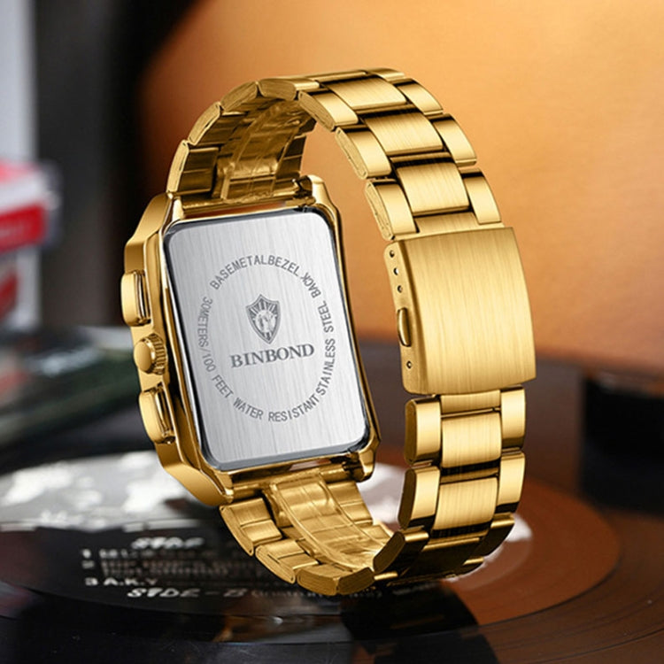 BINBONG B6575 Men Vintage Square Multifunctional Waterproof Luminous Quartz Watch, Black-Rose Gold-Black-Rose, Black-Black-Black-White, Black-Black-Black-Rose, Full Gold-Black, White-Black, Brown Leather-Rose Gold-Black, Black Leather-Rose Gold-Black...