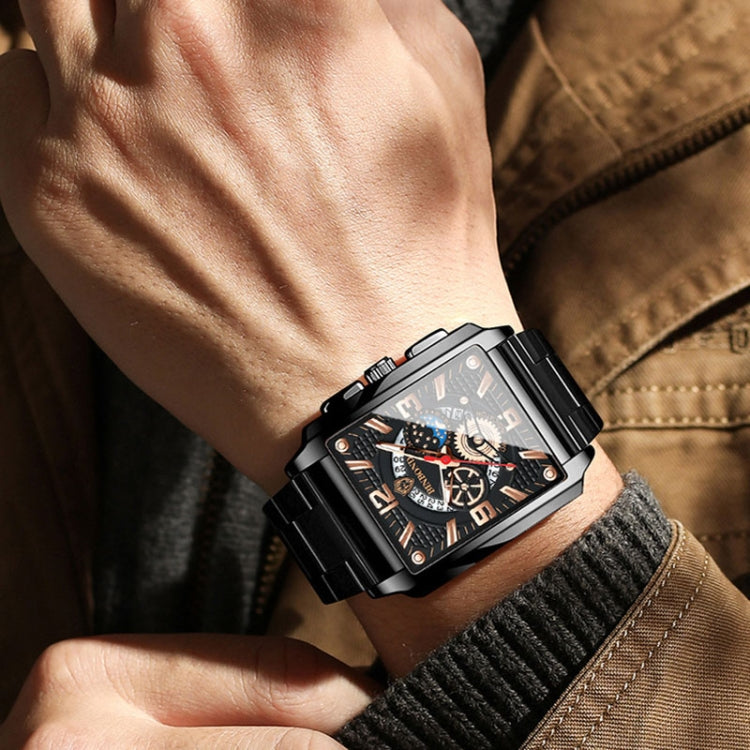 BINBONG B6575 Men Vintage Square Multifunctional Waterproof Luminous Quartz Watch, Black-Rose Gold-Black-Rose, Black-Black-Black-White, Black-Black-Black-Rose, Full Gold-Black, White-Black, Brown Leather-Rose Gold-Black, Black Leather-Rose Gold-Black...