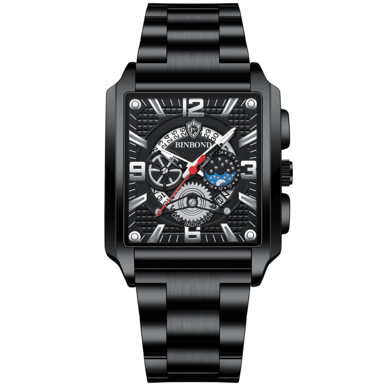 BINBONG B6575 Men Vintage Square Multifunctional Waterproof Luminous Quartz Watch, Black-Rose Gold-Black-Rose, Black-Black-Black-White, Black-Black-Black-Rose, Full Gold-Black, White-Black, Brown Leather-Rose Gold-Black, Black Leather-Rose Gold-Black...