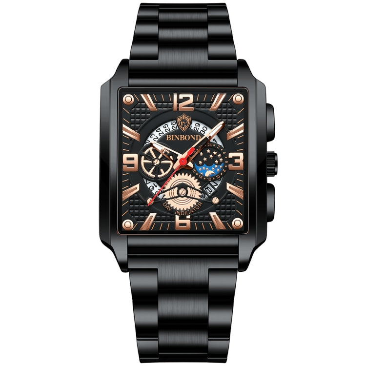 BINBONG B6575 Men Vintage Square Multifunctional Waterproof Luminous Quartz Watch, Black-Rose Gold-Black-Rose, Black-Black-Black-White, Black-Black-Black-Rose, Full Gold-Black, White-Black, Brown Leather-Rose Gold-Black, Black Leather-Rose Gold-Black...