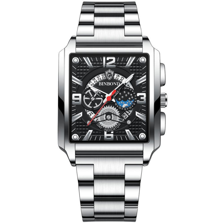 BINBONG B6575 Men Vintage Square Multifunctional Waterproof Luminous Quartz Watch, Black-Rose Gold-Black-Rose, Black-Black-Black-White, Black-Black-Black-Rose, Full Gold-Black, White-Black, Brown Leather-Rose Gold-Black, Black Leather-Rose Gold-Black...