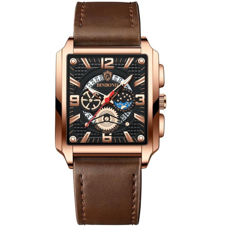 BINBONG B6575 Men Vintage Square Multifunctional Waterproof Luminous Quartz Watch, Black-Rose Gold-Black-Rose, Black-Black-Black-White, Black-Black-Black-Rose, Full Gold-Black, White-Black, Brown Leather-Rose Gold-Black, Black Leather-Rose Gold-Black...