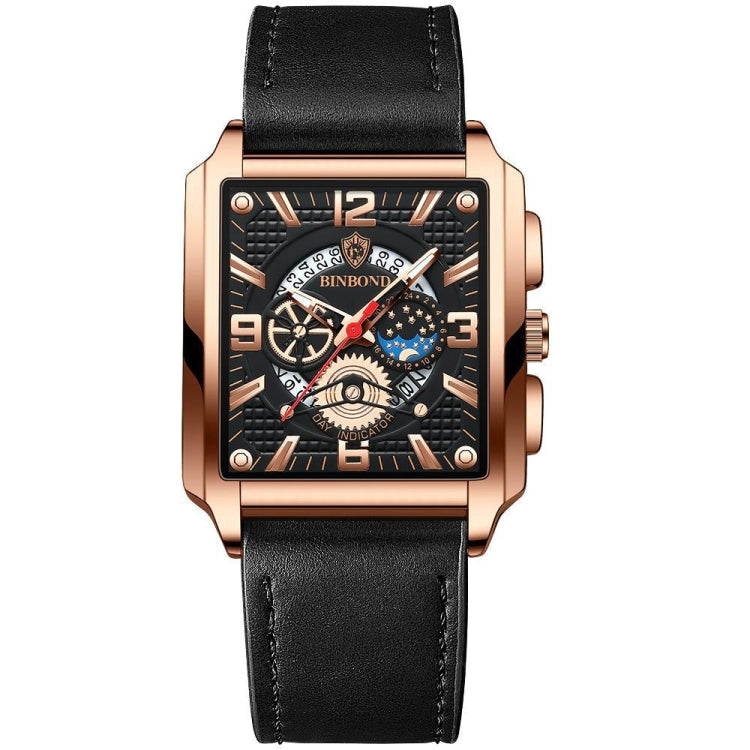 BINBONG B6575 Men Vintage Square Multifunctional Waterproof Luminous Quartz Watch, Black-Rose Gold-Black-Rose, Black-Black-Black-White, Black-Black-Black-Rose, Full Gold-Black, White-Black, Brown Leather-Rose Gold-Black, Black Leather-Rose Gold-Black...