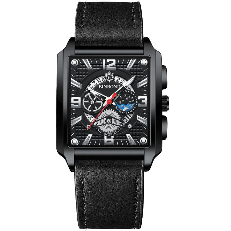 BINBONG B6575 Men Vintage Square Multifunctional Waterproof Luminous Quartz Watch, Black-Rose Gold-Black-Rose, Black-Black-Black-White, Black-Black-Black-Rose, Full Gold-Black, White-Black, Brown Leather-Rose Gold-Black, Black Leather-Rose Gold-Black...