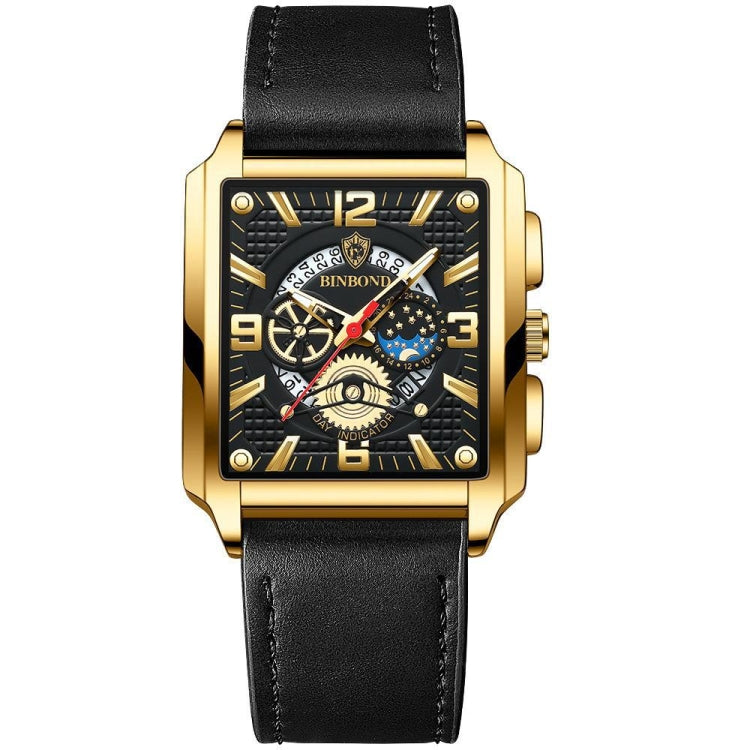 BINBONG B6575 Men Vintage Square Multifunctional Waterproof Luminous Quartz Watch, Black-Rose Gold-Black-Rose, Black-Black-Black-White, Black-Black-Black-Rose, Full Gold-Black, White-Black, Brown Leather-Rose Gold-Black, Black Leather-Rose Gold-Black...