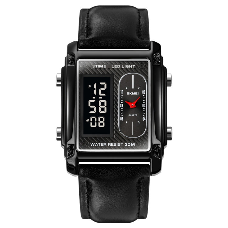 SKMEI 1868 Square Double Display Waterproof Men Watch, Style:, Steel Belt (Black), Leather Belt (Black), Steel Belt (Rose Gold), Leather Belt (Rose Gold), Steel Belt (Gold), Leather Belt (Gold), Steel Belt (Silver), Leather Belt (Silver)