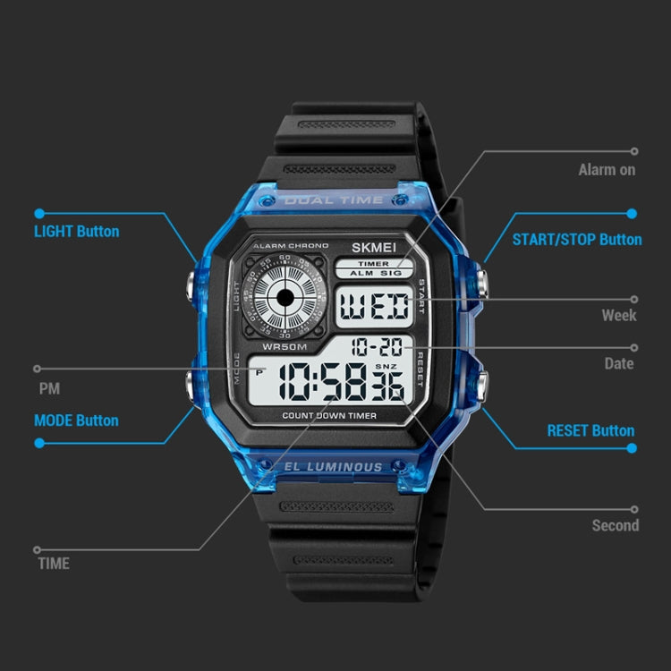 SKMEI 1998 Transparent Shell Ice Sensor Outdoor Sports Waterproof Multi-function Watch, 1998 White, 1998 Black