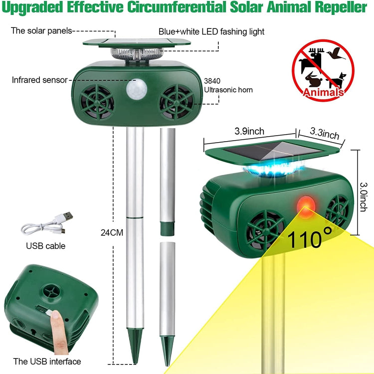 SK628 Solar Powered Animal Repeller 360 Degree Strobe Light Bird Repeller Ultrasonic Rat Repeller, Bird Repeller