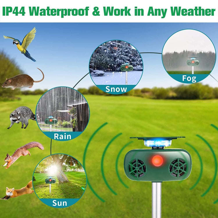 SK628 Solar Powered Animal Repeller 360 Degree Strobe Light Bird Repeller Ultrasonic Rat Repeller, Bird Repeller