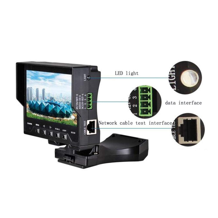JSK-4300B 4.3 inch Handheld 12V Output Network Cable Monitoring Tester, 4.3 inch (With UK Plug Power Adapter), 4.3 inch (With AU Plug Power Adapter), 4.3 inch (With US Plug Power Adapter), 4.3 inch (With EU Plug Power Adapter)