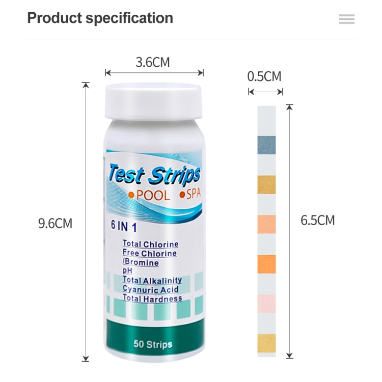 50pcs PH075 6 In 1 Residual Chlorine PH Water Quality Detector PH Test Paper, Package Random Delivery