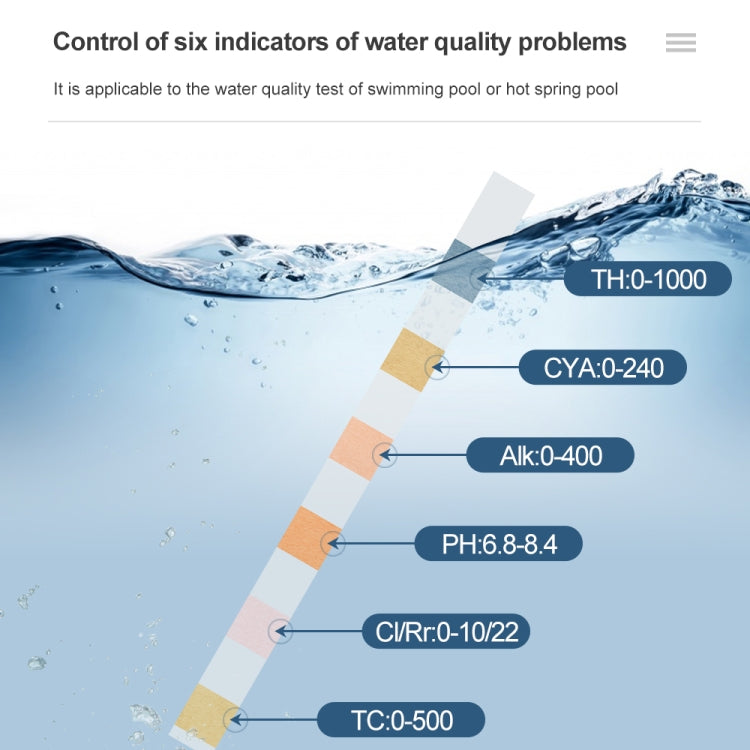 50pcs PH075 6 In 1 Residual Chlorine PH Water Quality Detector PH Test Paper, Package Random Delivery