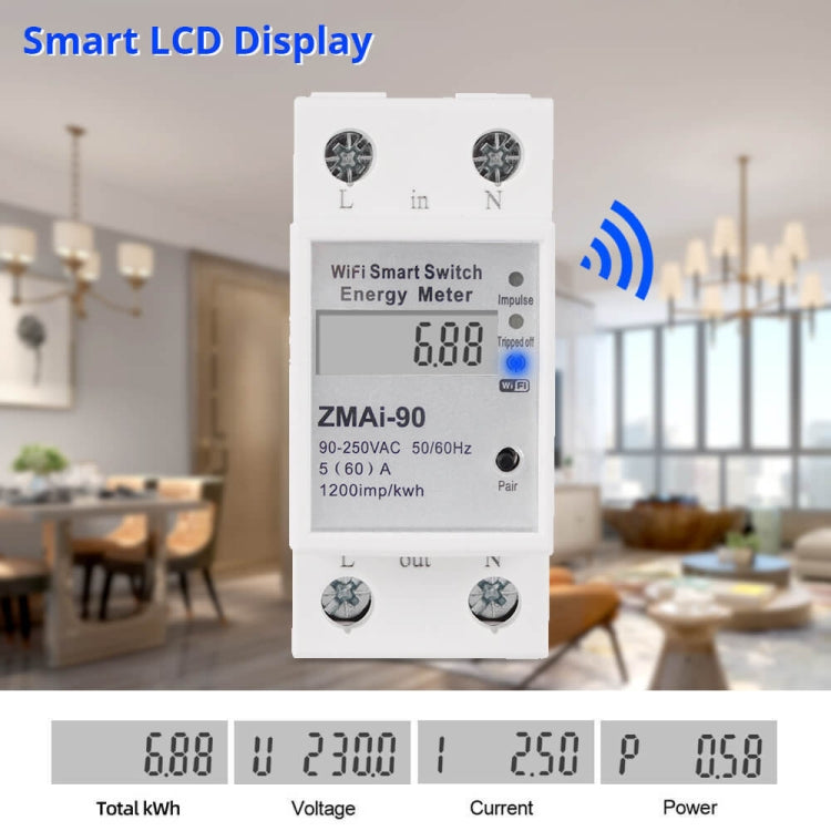 ZMAi-90 Wifi Smart Switch Energy Meter Support Tuya Smart Life APP Work With Alexa Google, ZMAi-90