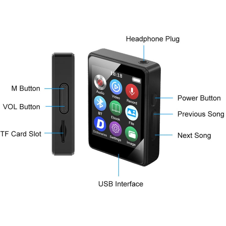 MP3 Music Player Bluetooth 5.0 Ebook Recorder MP4 Walkman, 8GB, 16GB, 64GB