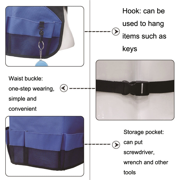 Multi Pocket Tool Apron Blue Garden Gardening Apron, Black+Blue