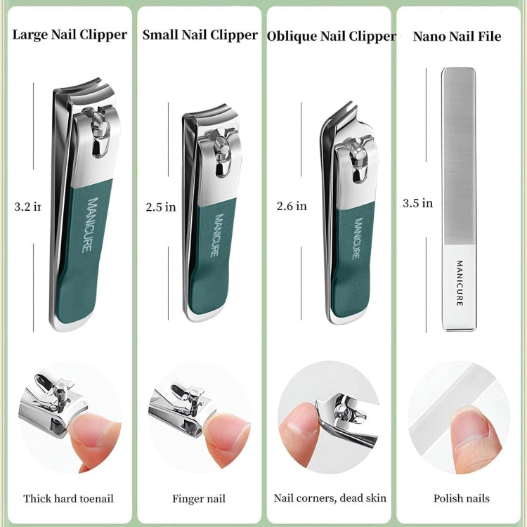 4pcs /Set Stainless Steel Nail Knife Set Household Portable Rotating Bag Nail Cutting Tool, Light Pink, Dark Green