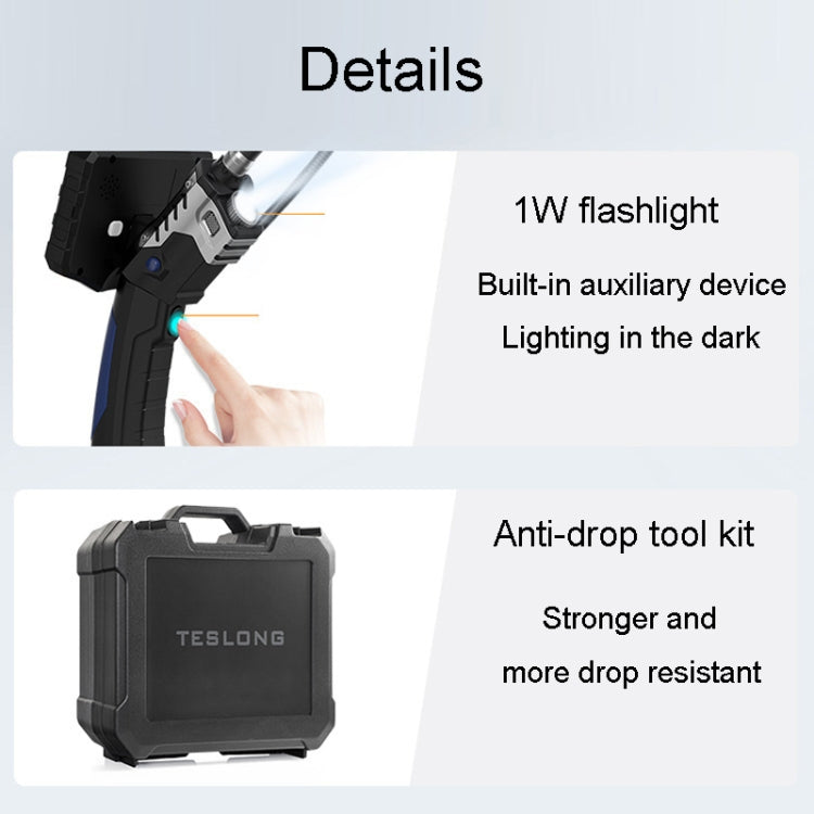 Teslong NTS300 5.5mm-1M Dual Lens Waterproof 5 Inch HD Industrial Borescope Auto Repair Tools, 5.5mm Dual Lens / 1m