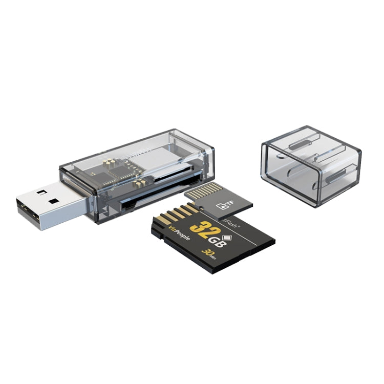 OTG Converter USB To SD/TF 2 In 1 Multi-Function Transparent Card Reader, Transparent