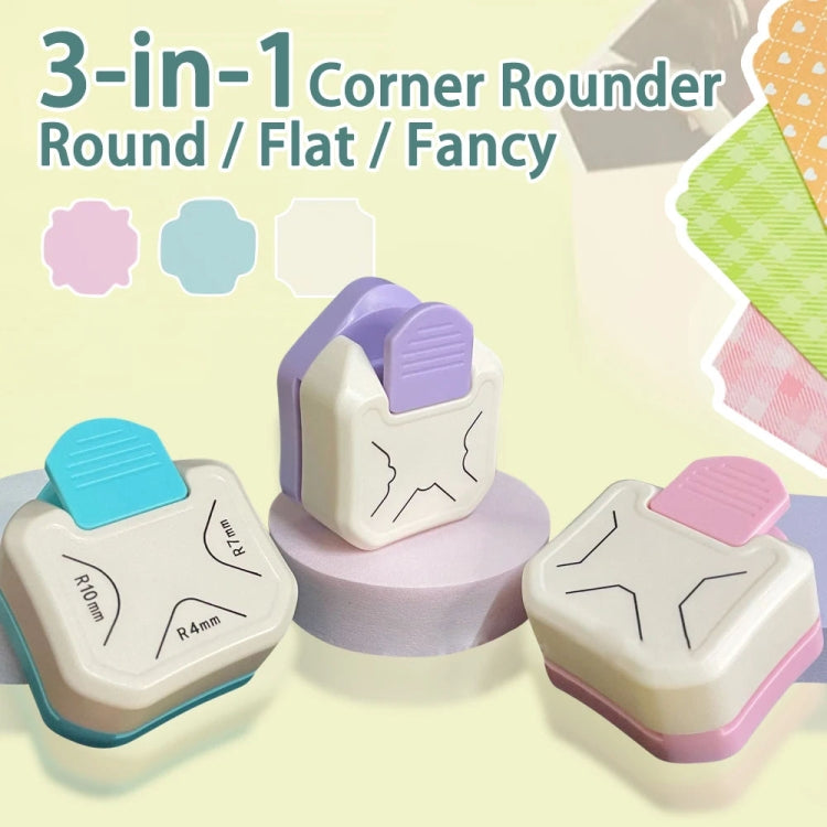 3 In 1 Fancy Corner Cutter Multi-angle Corner Cutter Chamfering Embosser, Flat Corner (Pink), Beauty Corner (Purple), Round Corner (Green), Round Corner (Blue)