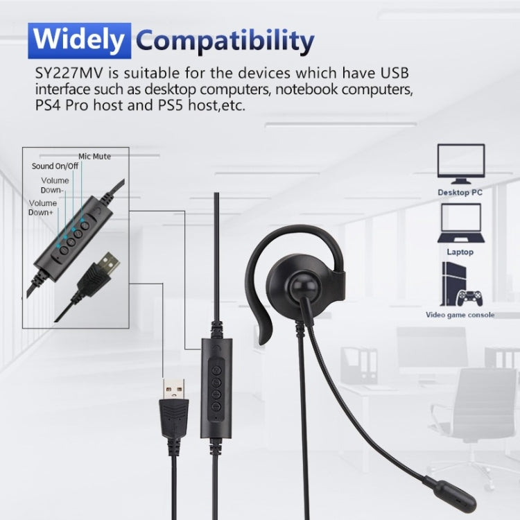 SOYTO SY227 Single-side Operator Ear Hook Headset Corded Computer Headset, Separation USB Wire Control