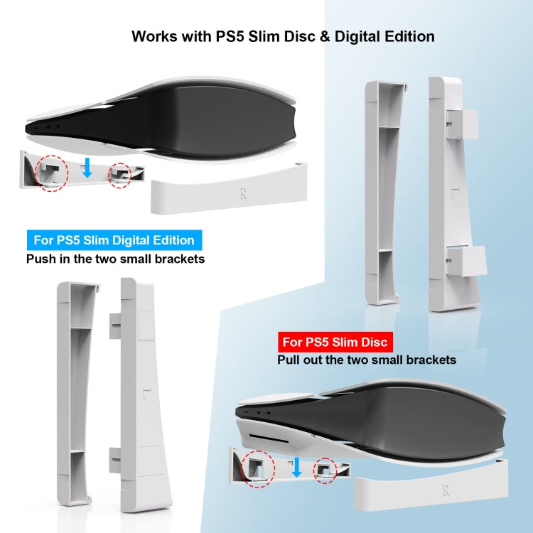 For PS5 Slim JYS-P5189 Console Horizontal Placement Stand Digital / Optical Drive Version Universal Storage Mount(White)