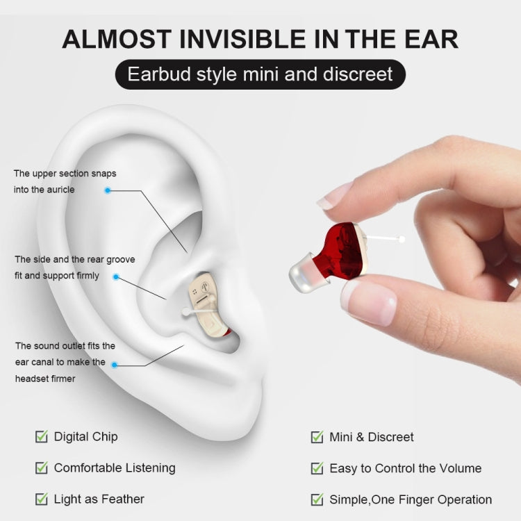 1pair  Invisible In-Ear Hearing Aid Sound Amplifier For The Elderly And Hearing Impaired, 1pair Black, 1pair Skin, 1pair Red and Blue