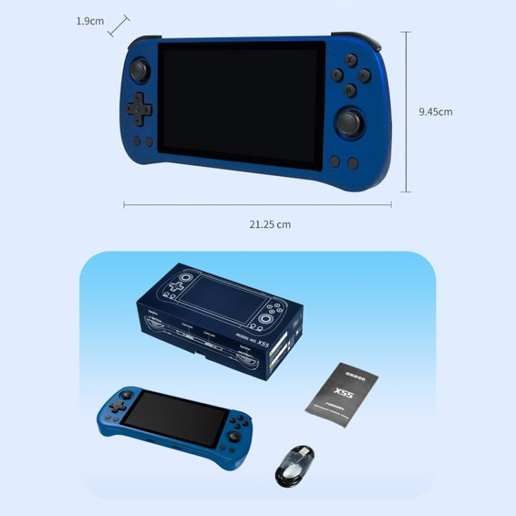 POWKIDDY X55 Game Console 5.5 Inch 1280 X 720 IPS Screen RK3566 Linux System Open-Source Retro Video Player 16GB+256GB(Blue)