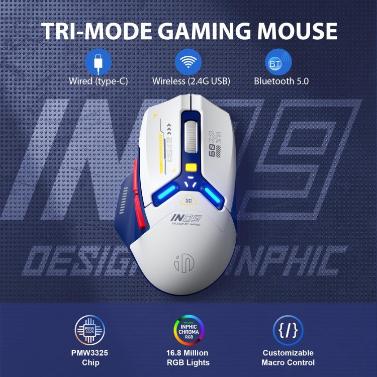 Inphic IN9 Tri-mode Wireless Bluetooth Gaming Office Computer Mouse(White Silent Edition)