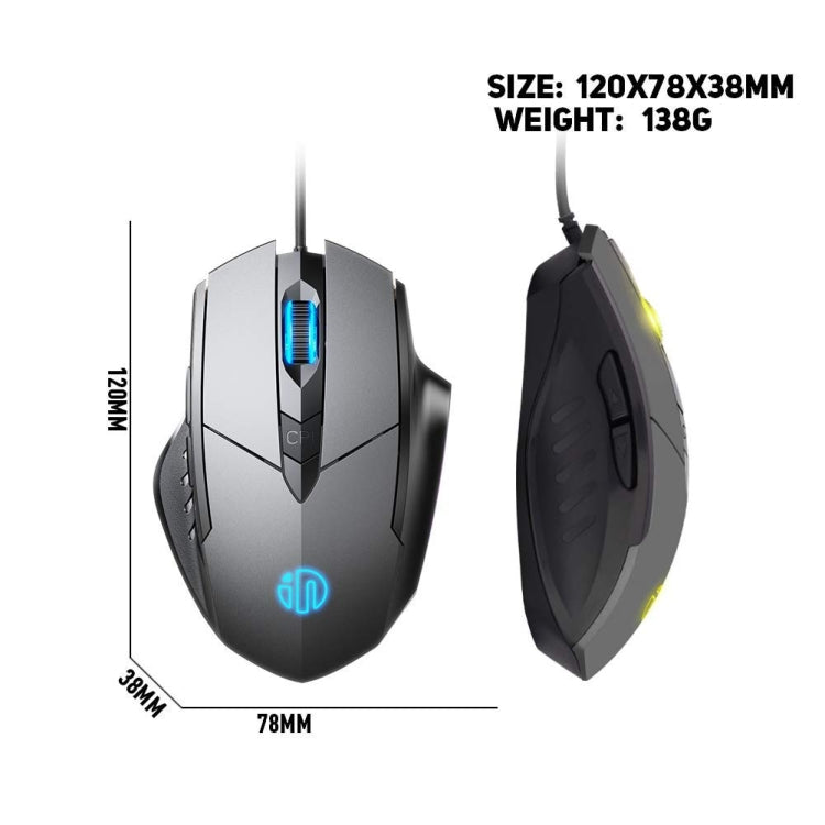 Inphic PW1H Wired Silent Illuminated Computer Gaming 6-Button Mouse(Black)
