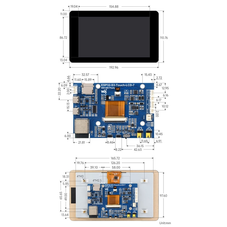 Waveshare ESP32-S3 7-Inch 800 X 480 Touch Display Development Board, 7-Inch