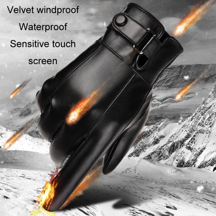 Fall Winter Men Leather Gloves PU Velvet Warm Riding Driving Touchscreen Gloves, Average