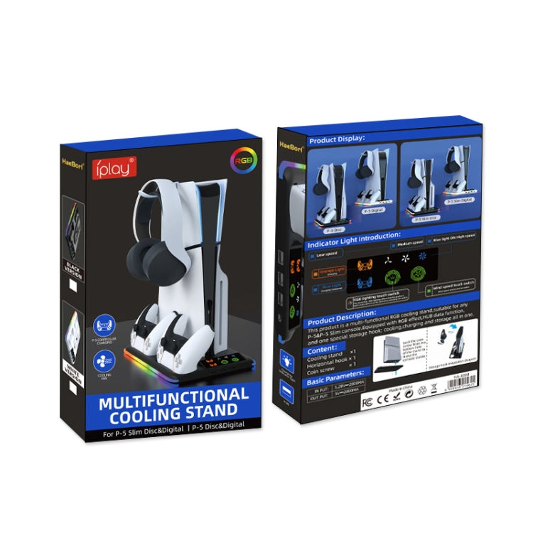 For PS5 Slim / PS5 iplay HA-8008 Cooling Bracket Headphone Organiser Grip Holder Charger(White)
