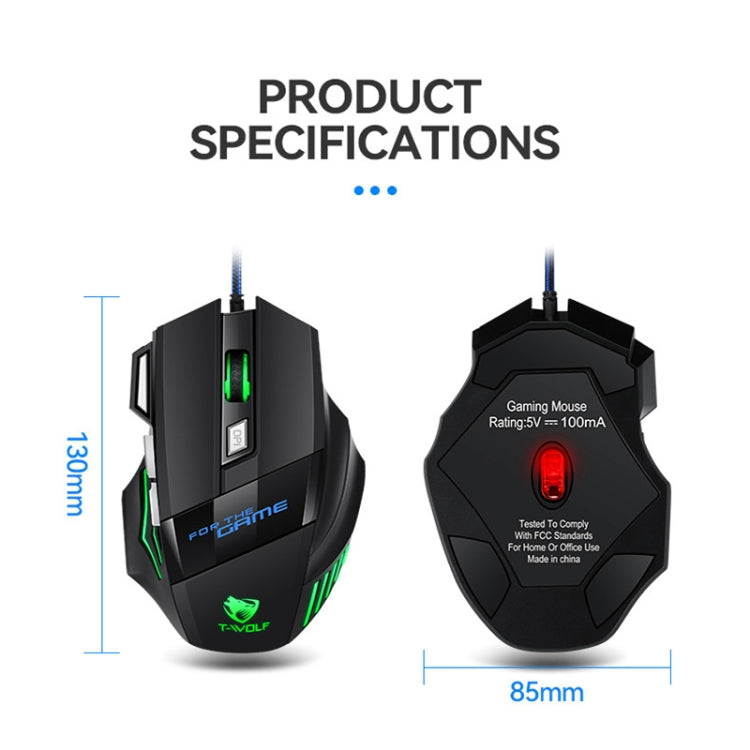 T-WOLF M1 7-keys RGB Atmosphere Light USB Gaming Wired Mouse(Black)