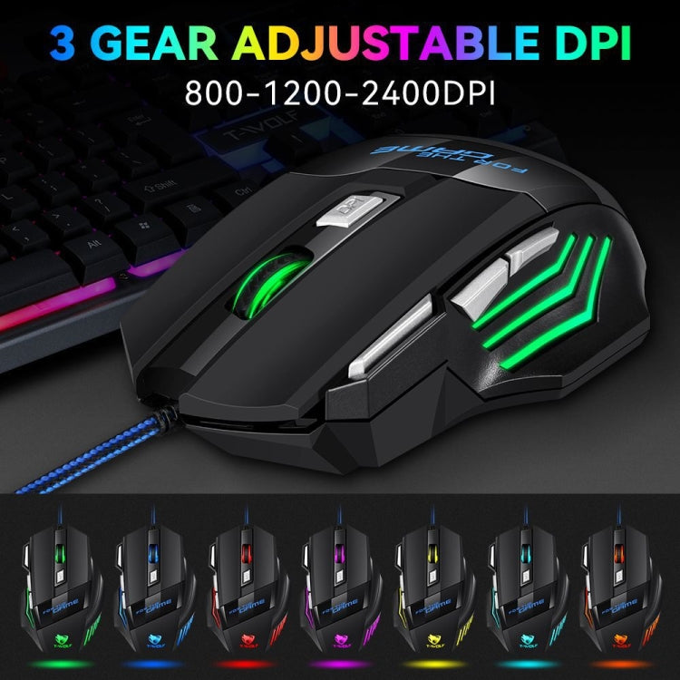 T-WOLF M1 7-keys RGB Atmosphere Light USB Gaming Wired Mouse(Black)