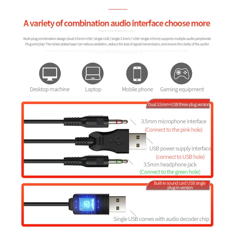 YINDIAO Q7 Colorful Light Computer Wired Headset USB Gaming Headset USB7.1 Sound Card Pink