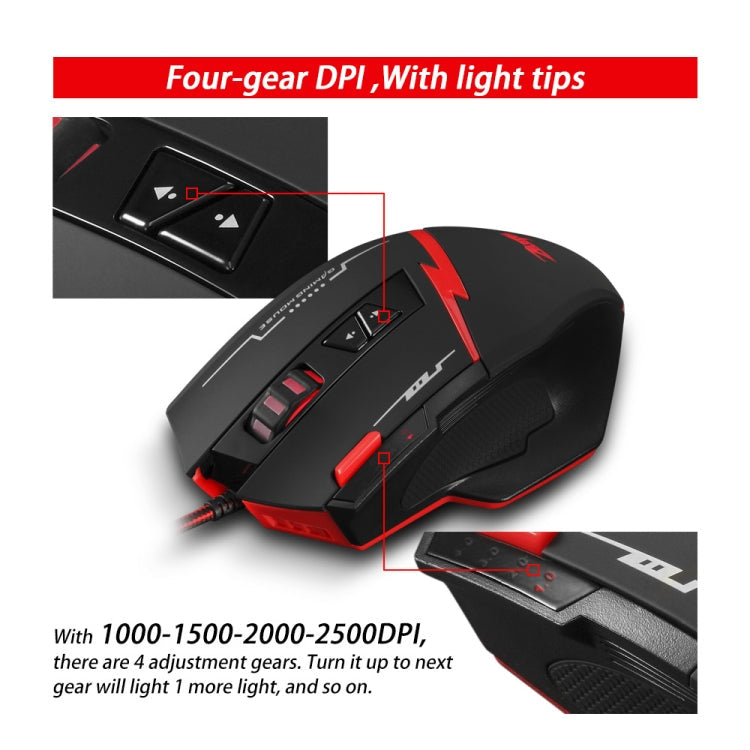 ZELOTES C8 8-buttons Ergonomic Game Programming Custom Wired Mouse(Black)