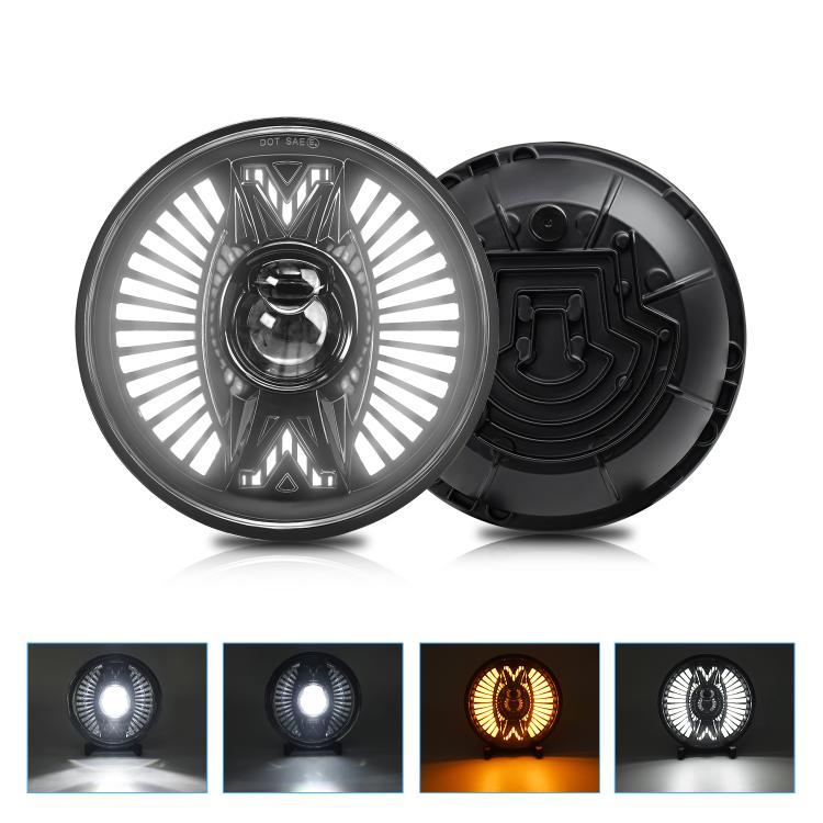 7 Inch Round Lens With Tangent Fan-Shaped Angel Eye Headlights