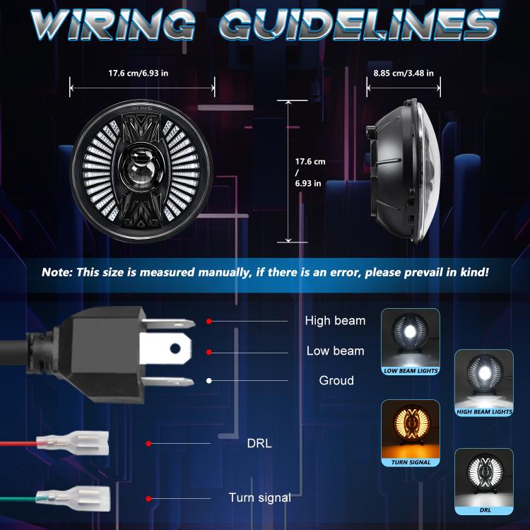7 Inch Round Lens With Tangent Fan-Shaped Angel Eye Headlights
