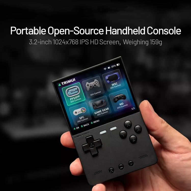 TRIMUI BRICK Open Source Pocket Console Portable Wireless Bluetooth HD Retro Arcade, Size: Standard No Card(Black)